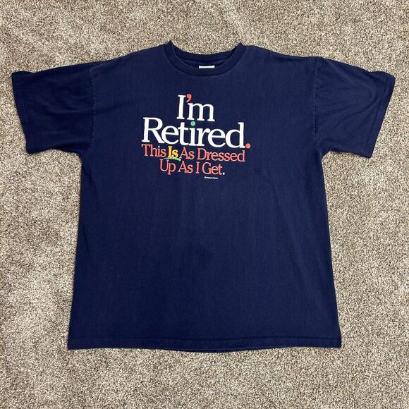 VTG Mens XL T-Shirt Peacock Papers Retired Graphic Single Stitch Tee Navy Blue - Picture 2 of 8